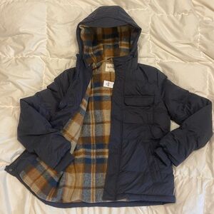 NWT #Upwest Plaid fleece lined navy coat